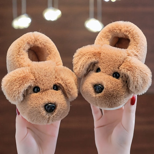 PuppyPaws Dog Slippers – Kids Warm Plush Non-Slip House Shoes