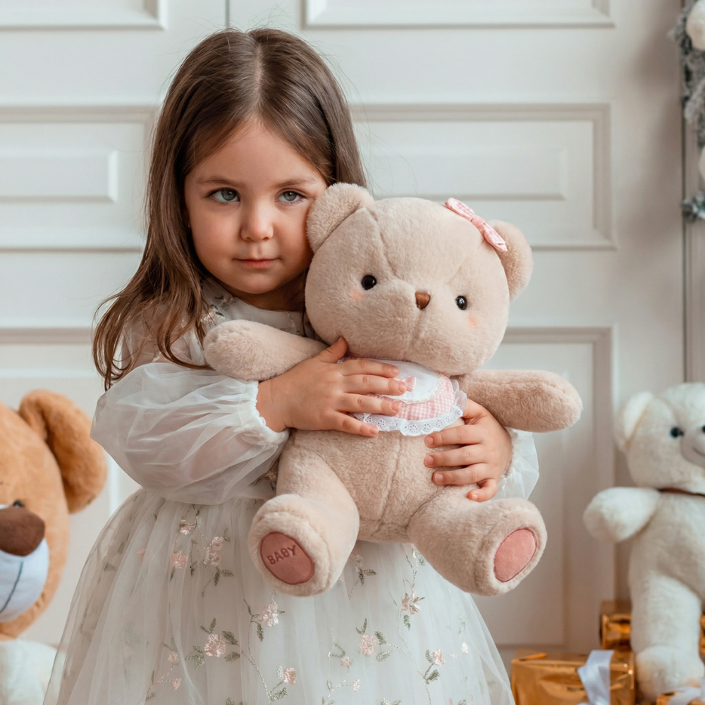 Raquel Pink Bib Bear Plush Toy – Soft Stuffed Animal for Kids