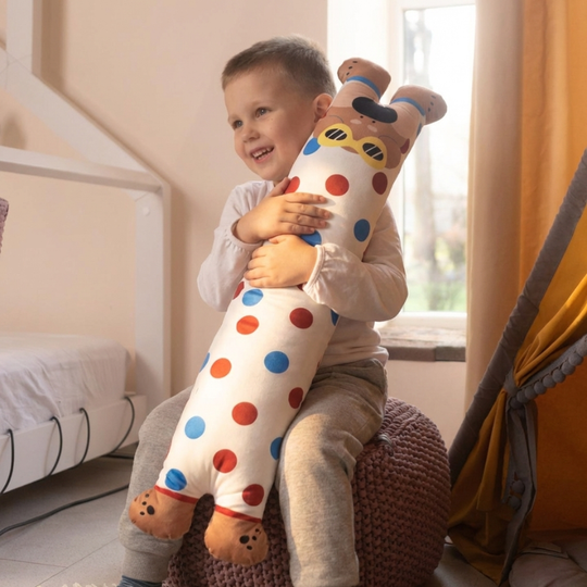 Orin Polka Dog Bolster Plush Toy — Soft Stuffed Animal Kids