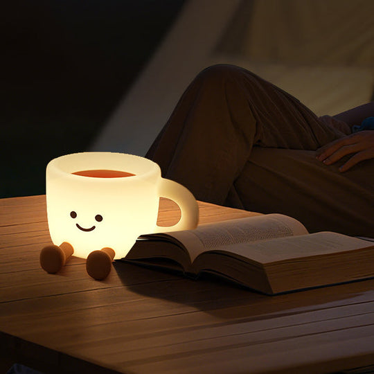 GlowFriends Coffee Night Light – Soft Silicone Kids Bedside Lamp - Fun Decor Perfect Gift