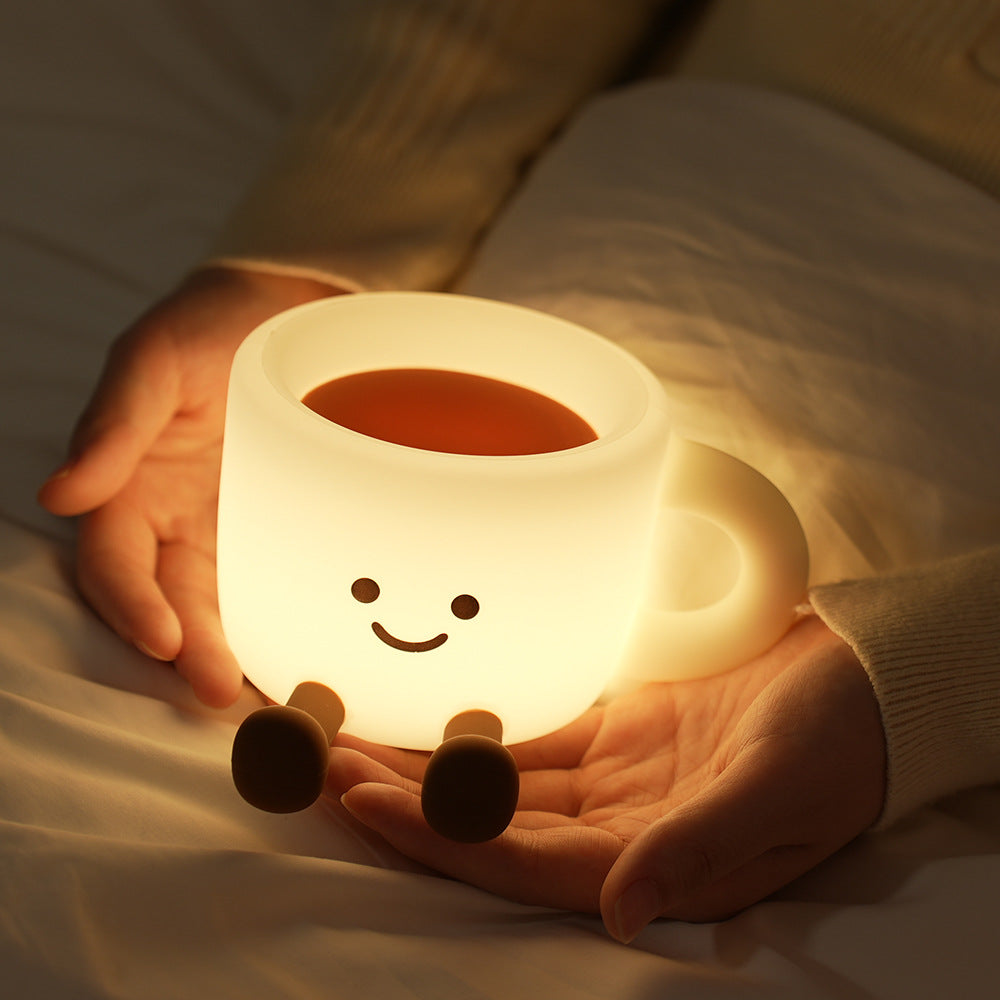 GlowFriends Coffee Night Light – Soft Silicone Kids Bedside Lamp - Fun Decor Perfect Gift