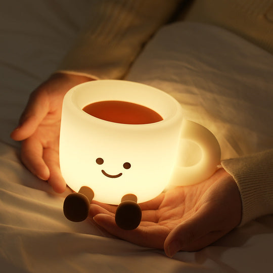 GlowFriends Coffee Night Light – Soft Silicone Kids Bedside Lamp - Fun Decor Perfect Gift