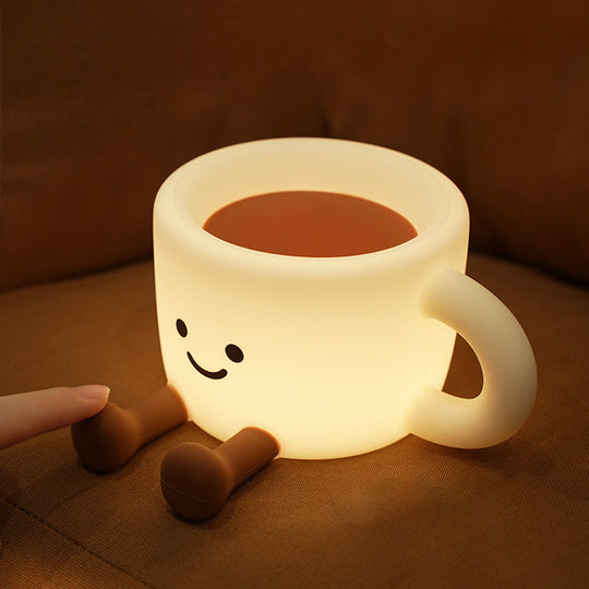 GlowFriends Coffee Night Light – Soft Silicone Kids Bedside Lamp - Fun Decor Perfect Gift