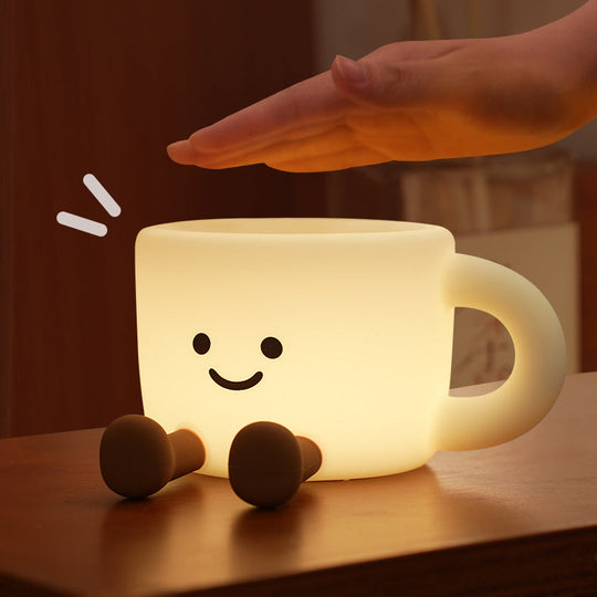 GlowFriends Coffee Night Light – Soft Silicone Kids Bedside Lamp - Fun Decor Perfect Gift