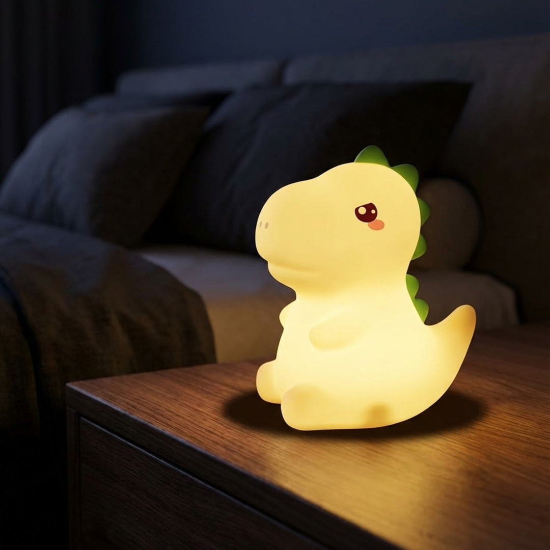GlowFriends Dino LED Night Light – Soft Silicone Kids Bedside Lamp - Perfect Gift for Kids and Girls
